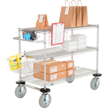 NEXEL Chrome Curbside Cart w/3 Shelves & Pneumatic Casters, 24L x 21W x 43H CS21243CP